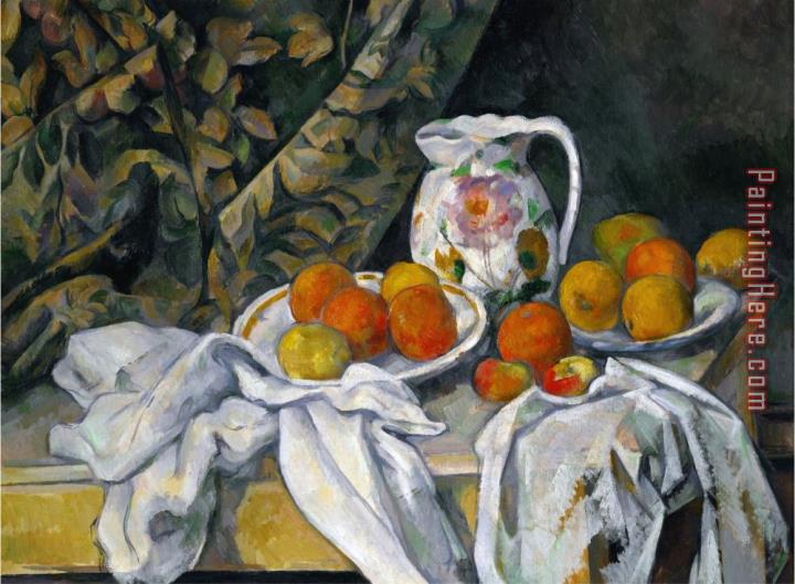 Paul Cezanne Still Life with Curtain And Flowered Pitcher 1899